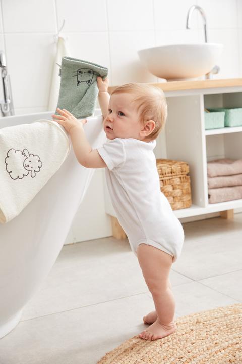 Image du produit Sterntaler Gant de toilette bébé Ferme Lot de 2 vert pierre/blanc