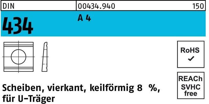 Immagine prodotto Rondella DIN 434 a cuneo quadrato 9 A 4 inclinazione 8%