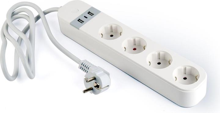 Actual product image Gembird Smart multiple socket outlet with USB charger 4 French sockets White (4 x, CEE 7/5, 1.50 m)