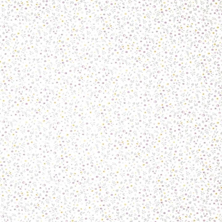Actual product image Casadeco My Little World fabric scattered flowers grey purple lime