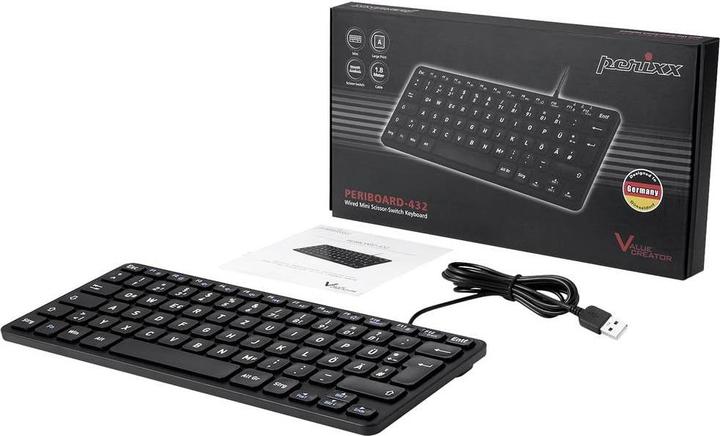 Actual product image Perixx PERIBOARD-432B EN, mini keyboard, USB wired, black (DE, Cable)