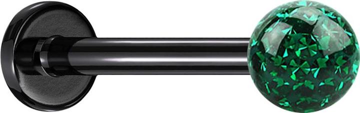 Produktbild Star Piercing Micro Labret schwarz mit Kristallkugel grün Epoxy Schutzschicht (Titan G23, ohne Messing)