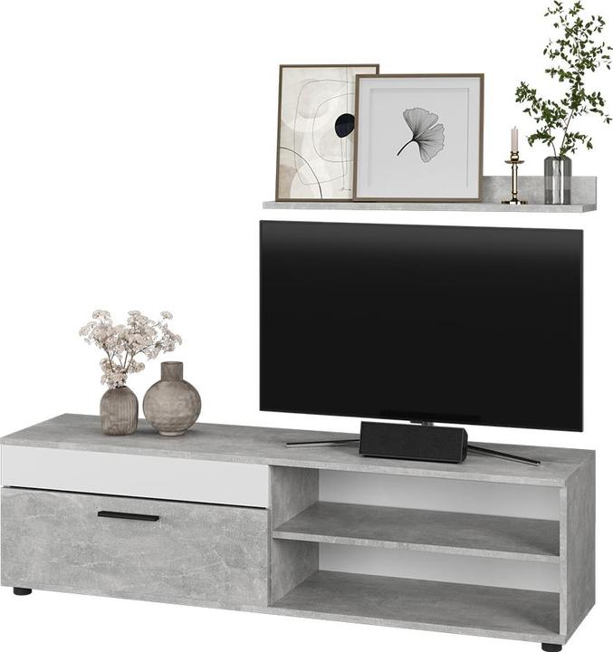 Immagine prodotto Vichy Lowboard & Regal Berno, Beton/Weiss, mit 1 Klappe