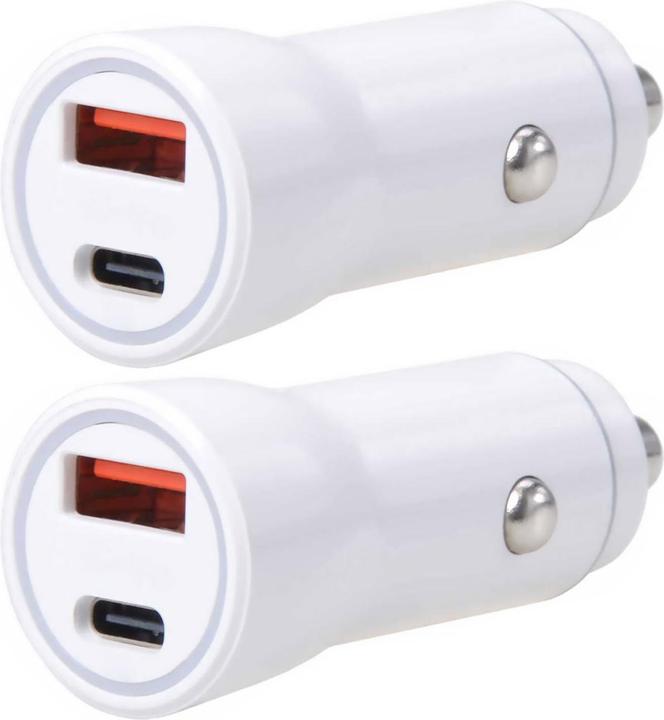 Immagine prodotto Filmer Set di 2 caricatori da auto USB, per USB-A e USB-C, 36 watt, 12/24 volt, bianco