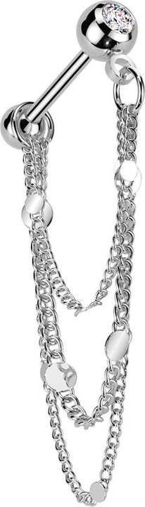 Star Piercing Micro Barbell silber mit Kugel und Kugeln Kristall silber drei Kette mit Scheiben (Chirurgenstahl 316L, Messing)