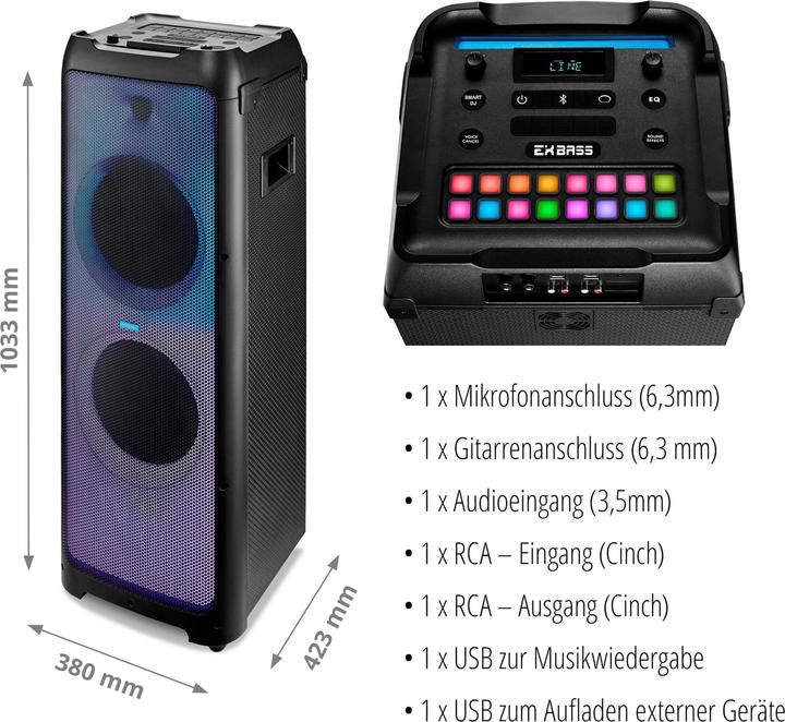 Produktbild Medion LIFE® X61200 Partylautsprecher, Bluetooth®-Soundsystem, LED-Frontpanel mit spektakulärer & mehrfarbi (Netzbetrieb)