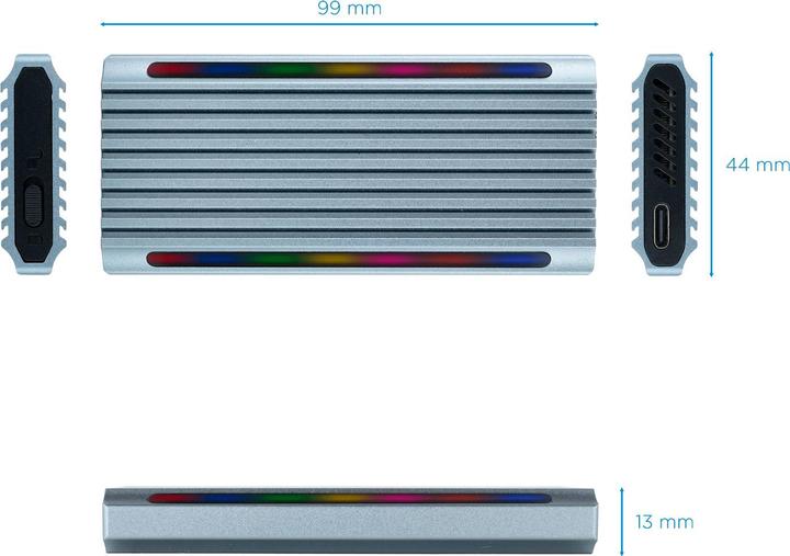 Image du produit Tooq Technology CAJA EXTERNA TQE-2221G NGFF/NVMe "SHINOBI" USB-A RGB GRIS (M.2 2280)