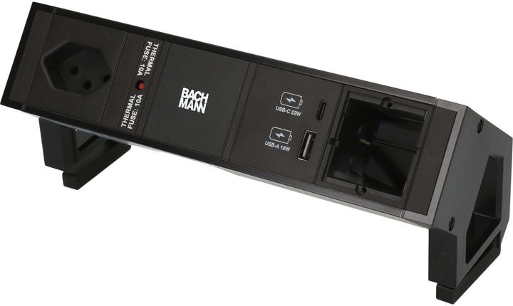 Image du produit Bachmann Multiprise de table DESK 2, 1x T13, 1x USB A/C, 1x Custom (1 x, Type 13, USB-A, USB-C, 0.20 m)