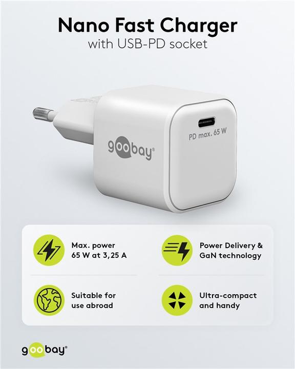 Immagine prodotto Goobay Caricabatterie Rapido USB-C Nano con tecnologia GaN (65 W)