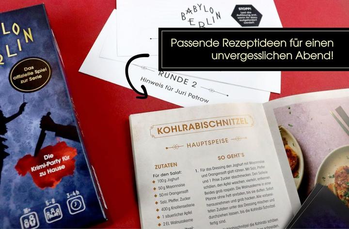 Actual product image Crime & Dine – Das Krimi-Dinner-Set: Babylon Berlin – Das offizielle Spiel zur Serie! (German, Business Elephant Paperdice Solutions GmbH, 2022)