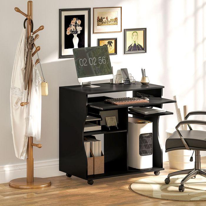 Actual product image Swisshandel24 Mobiler Schreibtisch Schwarz Computertisch Tisch mit Ablage rollbar Schwarz