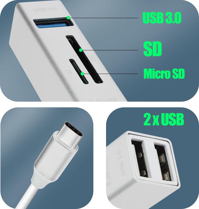 Image du produit LinQ Hub USB-C 5 en 1, 3x ports USB + lecteur de carte SD / Micro-SD (USB-C, 3 Ports)