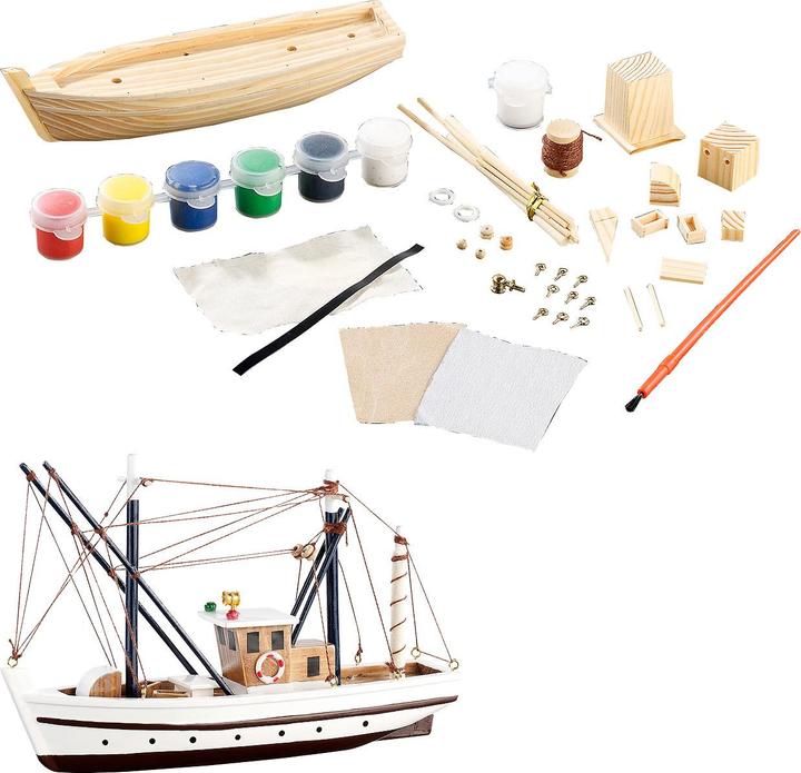 Produktbild Playtastic 40-teiliger Schiff-Bausatz Fischkutter aus Holz