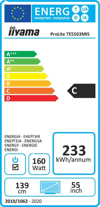 Energy Label iiyama ProLite TE5503MIS-B1AG (3840 x 2160 Pixels, 54.65")