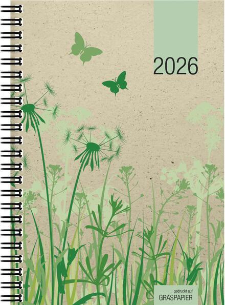 Actual product image Wochenbuch Graspapier 2026 - 13,7x19,6 cm - 1 Woche auf 2 Seiten - robuster Kartoneinband - (Hardcover, German, French, Italian, English)