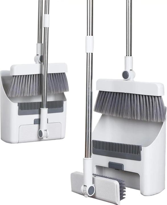Plutoos 3 in 1 Besen und Kehrschaufel Set mit langem Stiel, 90 Grad Windschutz Design