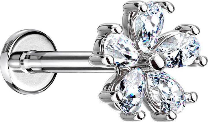 Immagine prodotto Star Piercing Micro Labret filo interno argento fiore con gocce di cristallo (Ottone, Acciaio chirurgico 316L)