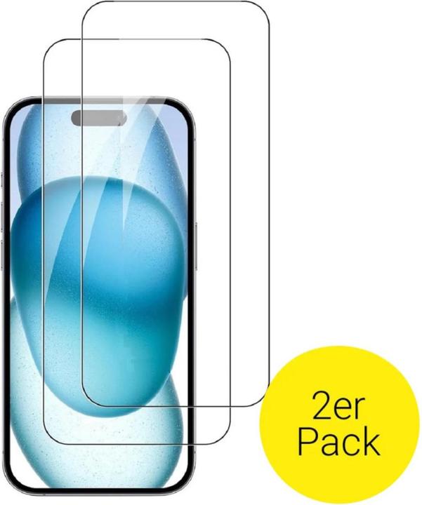 Produktbild Apfelkiste Panzer Glas Displayschutzfolie Case Friendly (2er Set) (2 Stück, Apple iPhone 15, Apple iPhone 15 Pro)