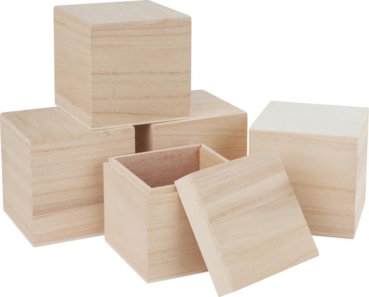 Actual product image VBS Wooden box "Cube", raw wood, approx. 8 x 8 x 8 cm, 5 pieces (8 x 8 x 8 cm)