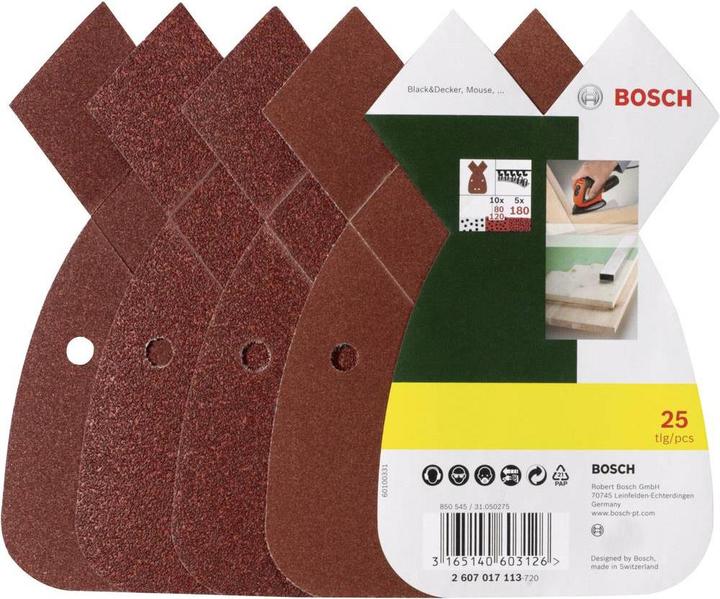 Actual product image Bosch Zubehör Sanding sheet set for multi-sander, 25-piece, 4 holes, 170x98x20 mm, 80 - 180 (80, 120, 180)