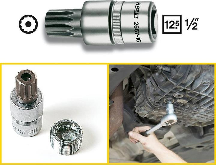 Produktbild HAZET Öldienst Schraubendreher-Steckschlüsseleinsatz 2567-16 ∙ Vierkant12,5 mm (1/2 Zoll) ∙ Innen V…