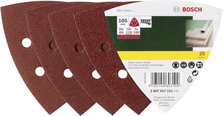 Actual product image Bosch Zubehör Sanding sheet set for delta sander, 93 mm, 240, 6 holes, 25-pack (240)