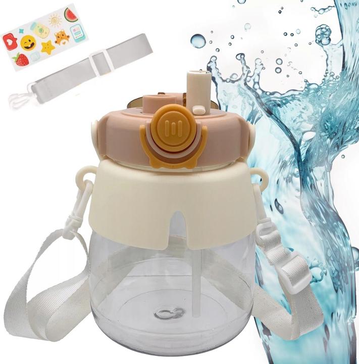 Extralink | Flasche für Schule, Kindergarten | Wasserflasche, mit Strohhalm, Trageriemen, 1L, braun (1 l)