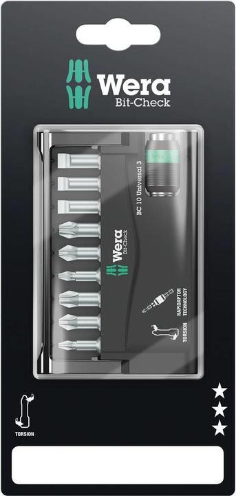Actual product image Wera Bit-Check 10 Universal 3 SB (Cross Phillips PH M2, Cross Phillips PH M3, Cross Phillips PH M1)