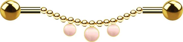 Produktbild Star Piercing Barbell vergoldet zwei Kugeln Kette drei pinke Katzenauge Steine (Chirurgenstahl 316L, Mineralisch, ohne Messing)