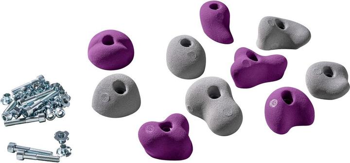 Produktbild Kletterbude Klettergriffe für Kinder Komplettset StarterKids Sprösslinge, made in Germany (Violett-Grau)