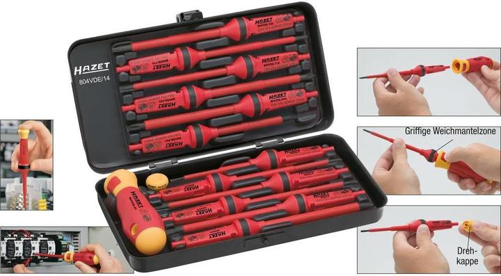 Immagine prodotto HAZET Serie di giraviti ∙ con isolamento di protezione 804VDE/14 ∙ Profilo Pozidriv PZ, Profilo int… (Viti con testa a intaglio, Torx (TX), Cacciavite a croce PZ, Fessura croce Phillipps (PH))