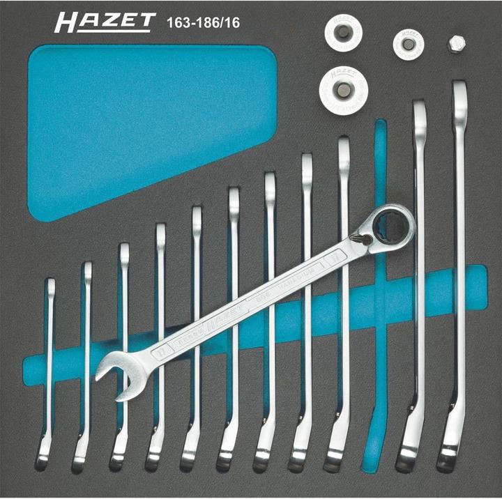 Produktbild HAZET Knarren Ring-Maulschlüssel Satz ∙ mit Vierkant-Adaptern 163-186/16 ∙ Aussen Doppel-Sechskant-T… (8 mm, 9 mm, 10 mm, 11 mm, 12 mm, 13 mm, 14 mm, 15 mm, 16 mm, 17 mm, 18 mm, 19 mm)