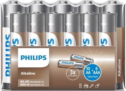 Productafbeelding Philips LR036A16F/10 Wegwerpbatterijen 10xAA 6xAAA Alkaline (16 Pcs., AAA, AA)