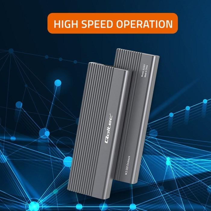 Image du produit Qoltec 52267 Boîtier | Disque SSD M.2 | SATA | NGFF| USB-C | Super vitesse | 2 TB | Gris (M.2)
