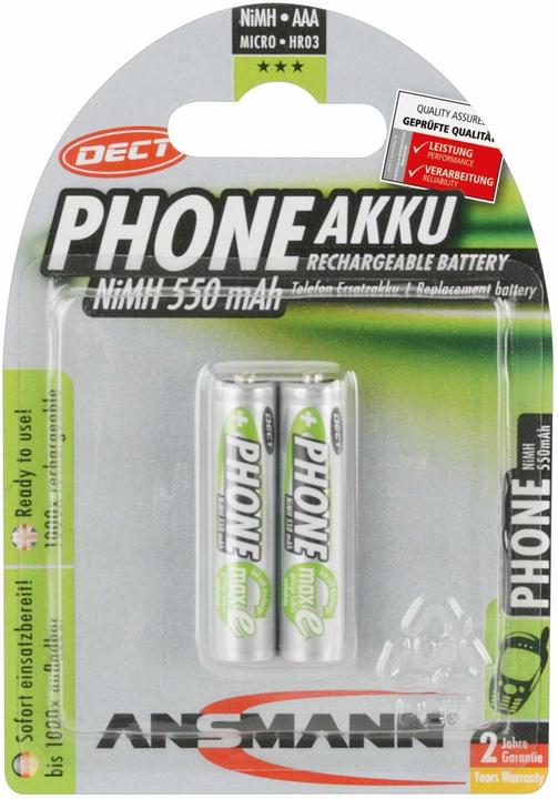 Ansmann Micro (AAA) batteria NiMH DECT max. (1 pz., AAA, 550 mAh)
