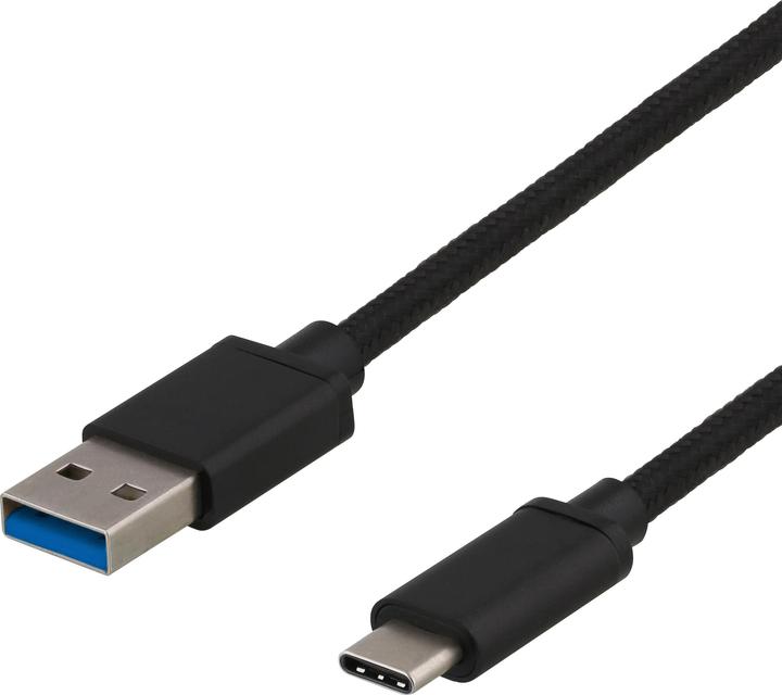 Actual product image Deltaco USB 3.1 Gen1 braided USB-A - USB-C cable 0.25m 60W 3A black (0.25 m, USB 3.2 Gen 1)