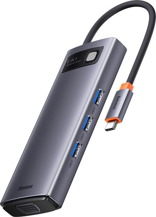 Produktbild Baseus Metal Gleam Series 6-in-1 Multifunctional Type-C HUB Docking Station Gray Type-C to HDMI*1+USB3.0*3 (USB-C, 6 Ports)