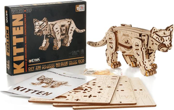 Actual product image Eco Wood Art Mechanical 3D wooden-puzzle - Kitten (natural wood)