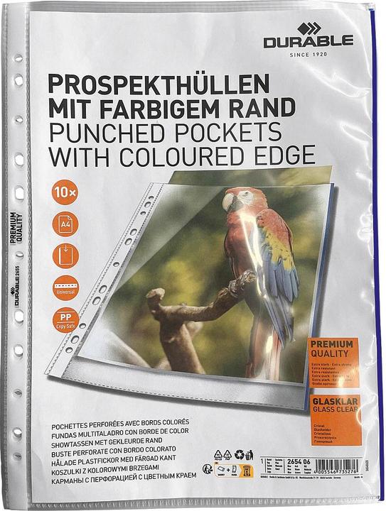 Produktbild Durable Prospekthüllen A4 oben offen 10 Stück glasklar, blau (A4, 10 x)