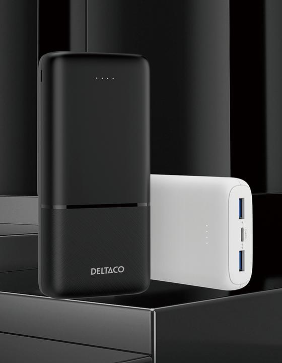 Actual product image Deltaco Powerbank 10,000 mAh, 2x USB-A 18 W, 1x USB-C PD 20 W - Black (10000 mAh, 20 W, 37 Wh)