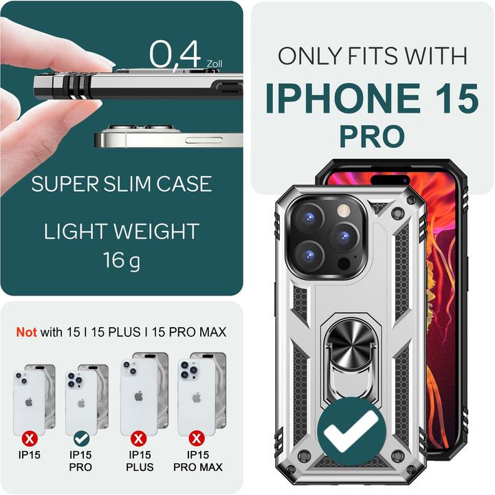 Immagine prodotto Nalia Coperchio ad anello antiurto in stile militare (Apple iPhone 15 Pro)