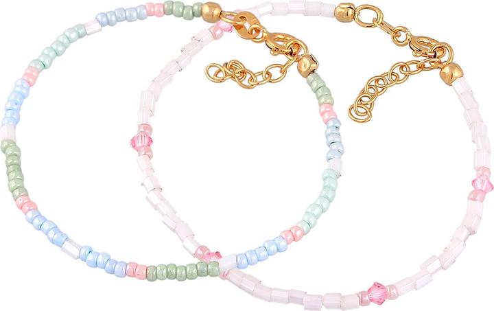 Image du produit Elli Bracelet Kids perles de verre pastel set de 2 pièces 925 argent (14 cm, Argent 925 sterling plaqué or, Cristal de verre, Plastique, Verre)