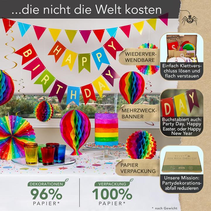Actual product image Itsy Bitsy Party Co Reusable "Rainbow" birthday decoration