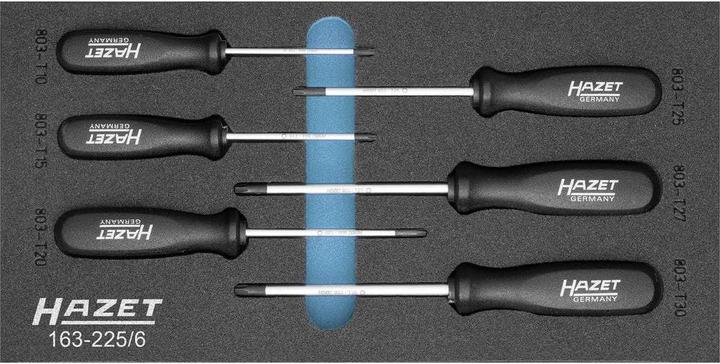 Produktbild HAZET Schraubendreher Satz ∙ TORX 163-225/6 ∙ Innen TORX Profil ∙ T10 - T30 ∙ Anzahl Werkzeuge: 6… (T-profil)