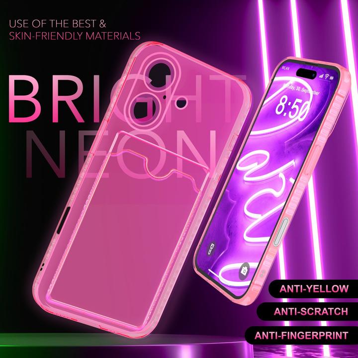 Produktbild Nalia Klar Transparente Neon Silikon Hülle Kartenhalter (Apple iPhone 16)