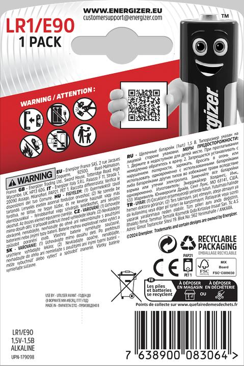 Produktbild Energizer Lr1 E90 (1 Stk., N, 950 mAh)