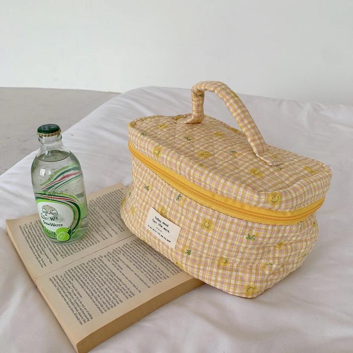 Only-Bags.Store Quilten Baumwolle Make-Up Tasche Zipper Cosmetic Organizer Reise Wesentliche Tasche Handtasche Box