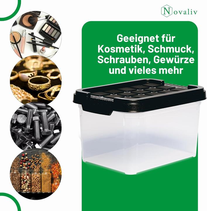 Produktbild Novaliv 4x Aufbewahrungsboxen mit Deckel klein 2 L Anthrazit Nestbar stapelbare Plastikboxen mit Cli (2 l)