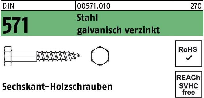 Productafbeelding Zeskantige houtschroef DIN 571 12 x 45 Staal, gegalvaniseerd (100 Schroeven per stuk)