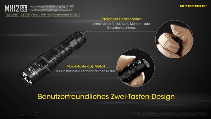 Actual product image Nitecore MH12SE Trent leading 6th Generation compact flashlight (14.10 cm, 1800 lm)